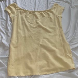 soft yellow maternity off the shoulders shirt